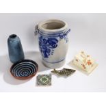Collection of studio pottery, to include a vase, a jug, marked "Grove", a bowl, a dish in the form