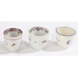 Two 18th Century New Hall porcelain coffee cups, the first with purple ribbon decoration (circa