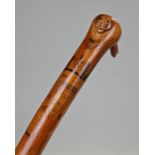 Rare named and dated circa 1819 Masonic cane, the top in the style of a bird, decorated with penwork