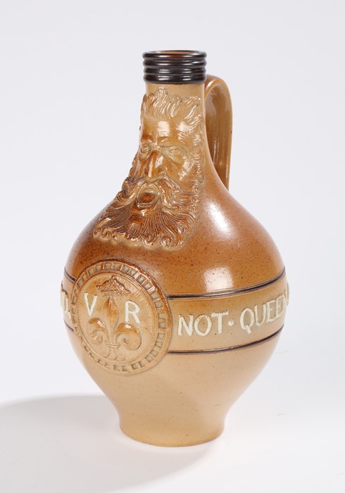 Doulton Burslem stoneware commemorative Bellarmine flask, bearing applied dedicatory tribute to