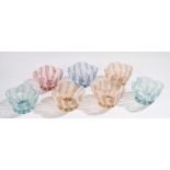 Set of coloured glass dessert dishes, possibly Italian, (7)