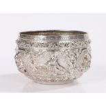19th Century Indian/Burmese silver bowl, with embossed deity decoration, 3.8oz