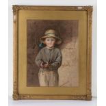Elizabeth Murray, young boy wearing a hat with blue ribbon and holding black grapes, signed print,
