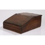 Early 19th Century oak country made till, the long sloping fall with a moulded front, 31cm wide,