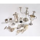 Quantity of mixed silver plate, to include candelabra, twin handled trophy cup, various cutlery, a