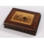 19th Century Italian desk weight, the marquetry inlaid top depicting the fox and the stork from