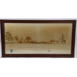 Edwardian boat race silk picture, dated 1903, housed within an oak frame, 90cm wide