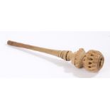 Carved wooden hot chocolate stirrer, 34.5cm long