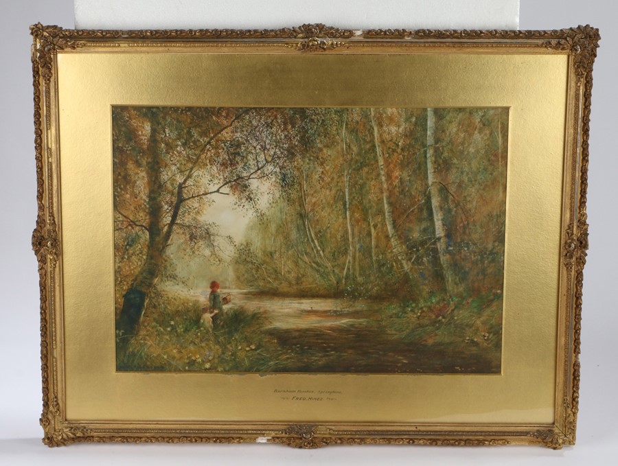 Fred Hines (1875-1928), English School, 'Burnham Beeches, Springtime', signed watercolour and