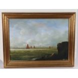 20th Century school, Sailing, indistinctly signed oil on canvas, 42cm x 30cm