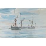 Arthur Butler (English School), study of moored sailing barges, signed watercolour, image size