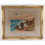 W H Dyer, English School, 'Bedruthan Steps', signed watercolour, contained within a gilt and