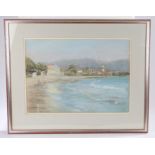 Jean de Gale (1935-2016) Coastal town, signed pastel, 53cm x 38cm