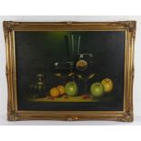 Fironzia, still life of fruit and glasses, signed oil on canvas, 60cm x 44cm