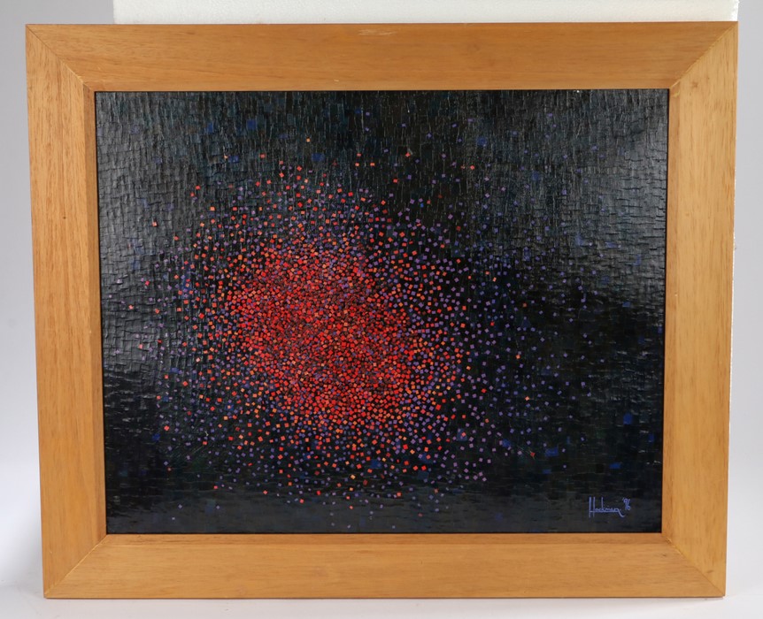 Robert Hackman (Contemporary) Red Rain, signed and dated 96 collage, 54cm x 42cm