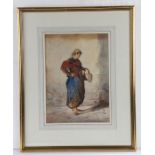 Continental School, lady holding a basket, unsigned watercolour, contained within a gilt and