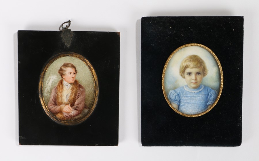 19th Century English School portrait miniature, of a seated gentleman, together with a 20th