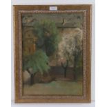 British 20th Century School, Trees and buildings, oil on canvas, 30cm x 39cm