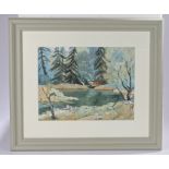 J W Harris (20th Century) Park Pool, signed and dated 70, watercolour, 40cm x 31cm