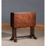 Small mahogany Sutherland table, on bobbin turned legs, 50cm wide
