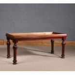 Mahogany tray top coffee table, on reeded turned legs, 47cm x 103cm