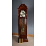 Sligh mahogany longcase clock, the arch pediment above an arched glazed door with bevelled glass,