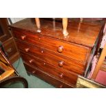 Victorian mahogany chest of four long drawers, with turned wooden handles, raised on bracket feet,