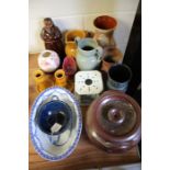 Studio pottery, consisting of jugs, pots, Mason's jar, candlesticks, figure of a monk, etc. (qty)