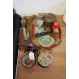 Works of art, to include a tray, dishes, Russian dolls, elephants, needle box, knife, brush, pair of