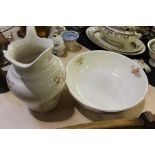 Porcelain jug and bowl set with transfer foliate decoration (2)