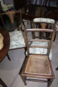 Edwardian bedroom chairs, with pierced splat backs, together with a balloon back chair, and a bar