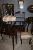 Set of four Edwardian salon chairs, with carved splat backs and stuff over seats, (3)