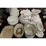 Portuguese and other porcelain to include cabbage form soup tureen and cover, meat plate, chamber