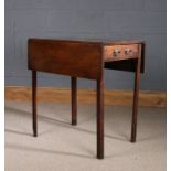 George III mahogany drop leaf table, with frieze drawer, on square chamfered legs, 65cm wide