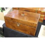 Victorian walnut writing box, the lid with square brass cartouche initialled CDM, the interior