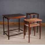 Two mahogany occasional tables, 69.5cm and 37cm wide, oak occasional table, 50cm wide (3)