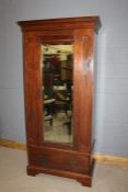 Maple & Co mahogany wardrobe, with a cornice above the mirror door and drawer to the base