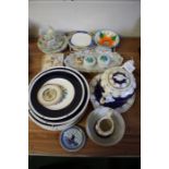 Porcelain to include a Dutch Delft style dish, Austrian teacups and saucers, Clarice Cliff style