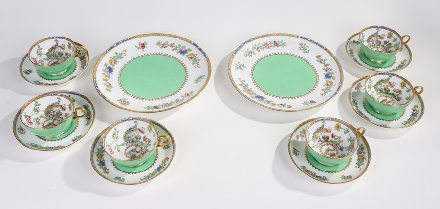 Six each Copeland Spode teacups and saucers, decorated in the Chinese taste, with two matching