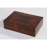 Victorian rosewood and crossbanded sewing box, the hinged lid opening to reveal contents of sewing