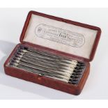 Victorian George Butler cased seven days razor set, the leather box with a silk interior named to