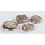Sterling silver pill box, of oval form, embossed with cherubs, stamped and engraved to the bottom,