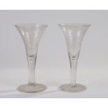 Pair of George VI glass wine goblets, commemorating his coronation on May 12th 1937, each of trumpet