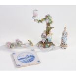 Meissen porcelain twin branch candelabra, in he form of a tree with flowers and two children at