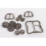 Collection of paste set buckles and four sterling silver and paste set buttons, 19th Century and
