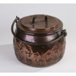 19th Century copper and iron swing handled pot, with lid, 30cm diameter