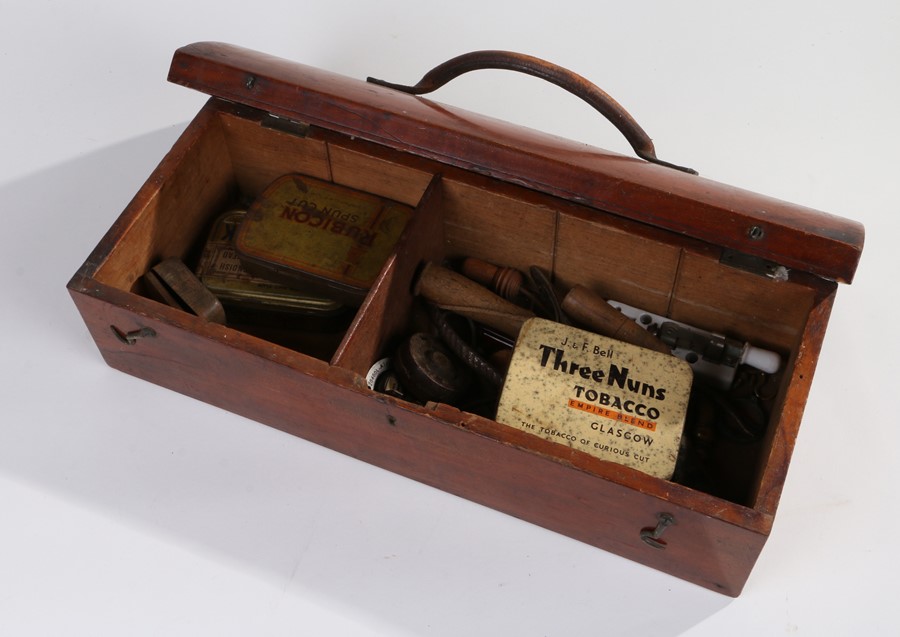 Victorian mahogany domed top box, the hinged lid (AF) with leather carrying handle, opening to - Image 2 of 2