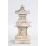Japanese Meiji period carved ivory Zushi shrine, the square pagoda form with folding doors enclosing