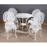 20th Century cast aluminium garden table and four chairs, with acanthus leaf decorations (5)