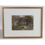 Late 19th/Early 20th Century English School watercolour, landscape study of two children by a pond